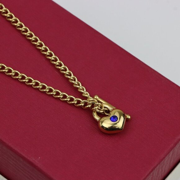 Heart Charm Gold Necklace with Blue Stone – Elegant Chain Style, XPNL0379 - Picture 6 of 13